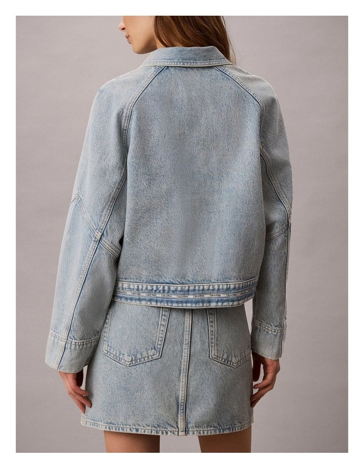 Denim Logo Tape Boxy Jacket in Fresh Water image 2