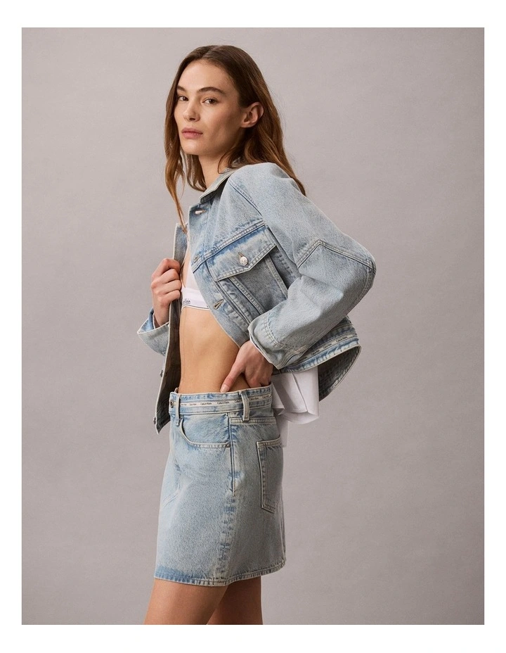 Denim Logo Tape Boxy Jacket in Fresh Water image 3