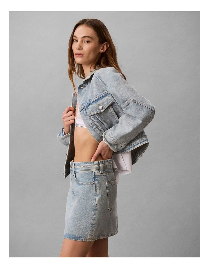 Denim Logo Tape Boxy Jacket in Fresh Water image 3