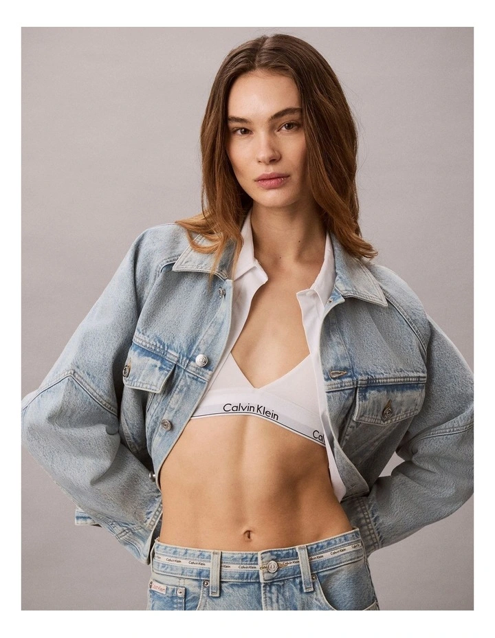 Denim Logo Tape Boxy Jacket in Fresh Water image 4