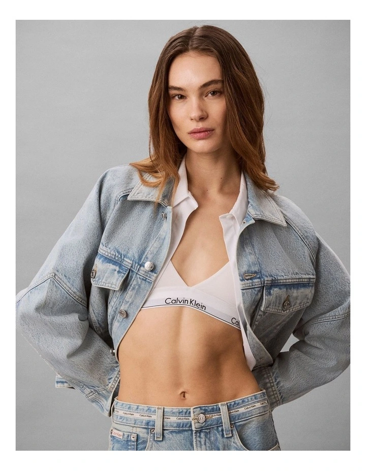 Denim Logo Tape Boxy Jacket in Fresh Water image 4