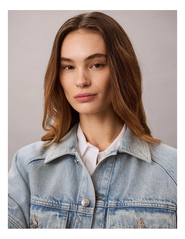 Denim Logo Tape Boxy Jacket in Fresh Water image 5
