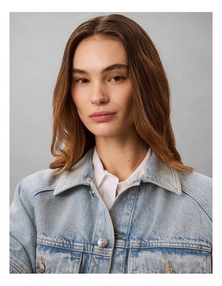 Denim Logo Tape Boxy Jacket in Fresh Water image 5