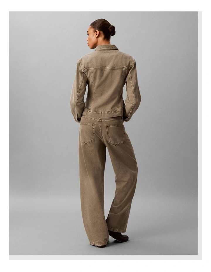 Cinched Peplum Denim Jacket in Faded Olive image 2