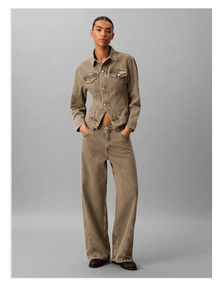 Cinched Peplum Denim Jacket in Faded Olive image 3
