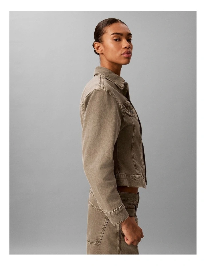 Cinched Peplum Denim Jacket in Faded Olive image 4