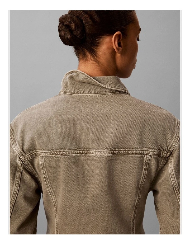Cinched Peplum Denim Jacket in Faded Olive image 5