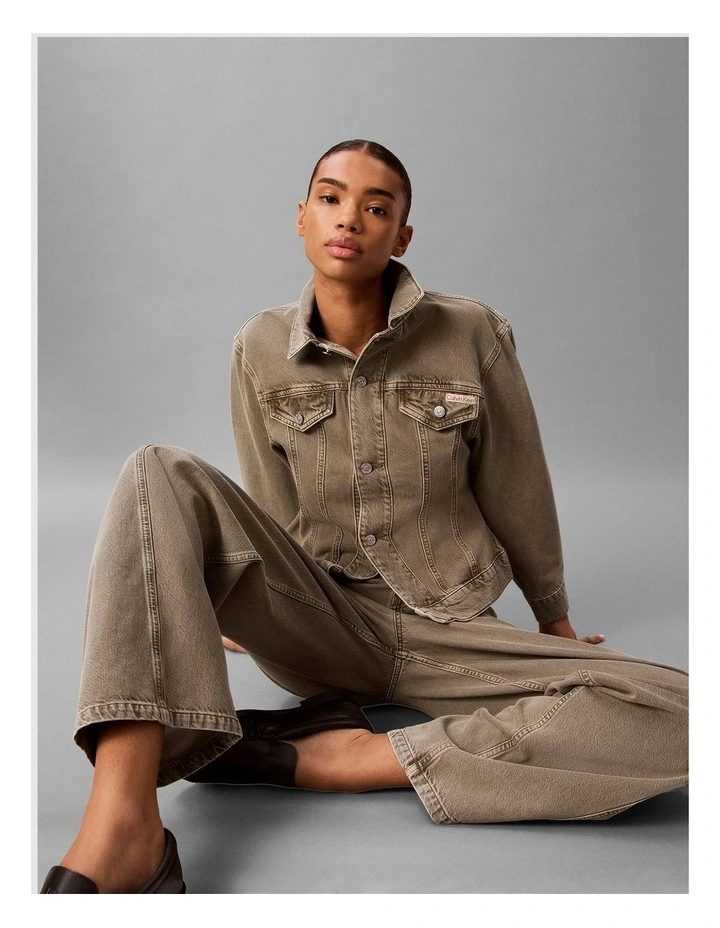 Cinched Peplum Denim Jacket in Faded Olive image 6