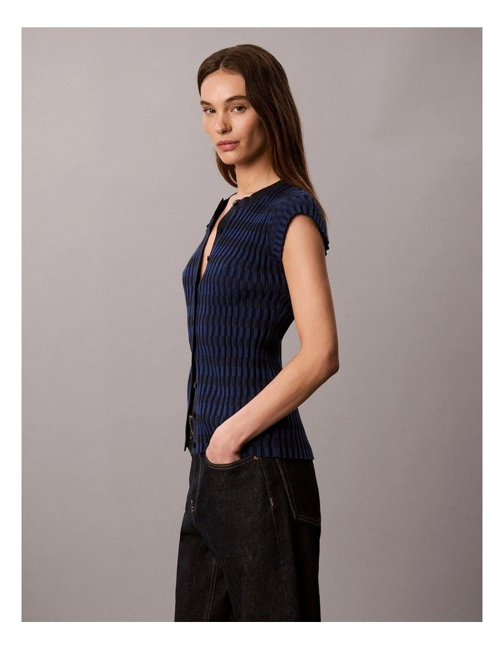 Checkered Rib Cardigan in Estate Blue image 3