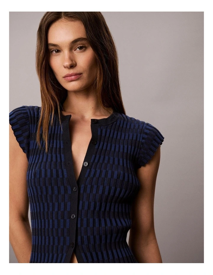 Checkered Rib Cardigan in Estate Blue image 4