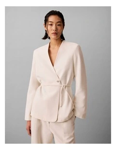 Calvin Klein Women Heavy Textured Shine Blazer in Tofu