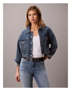 Denim Cropped Trucker Jacket in Fulton Blue