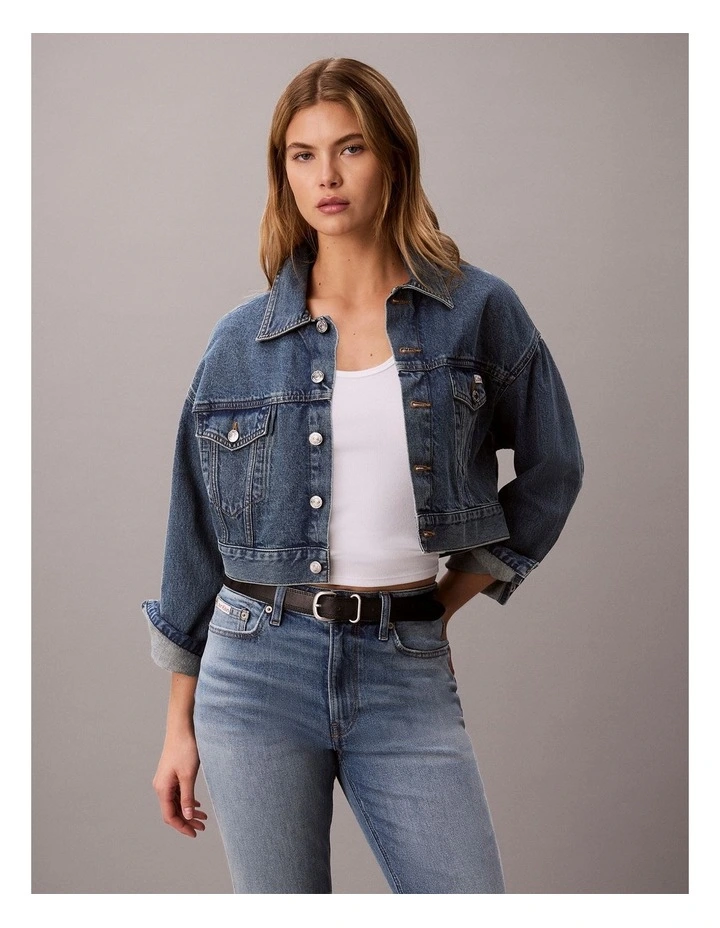 Denim Cropped Trucker Jacket in Fulton Blue image 1