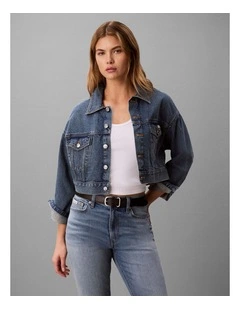 Denim Cropped Trucker Jacket in Fulton Blue