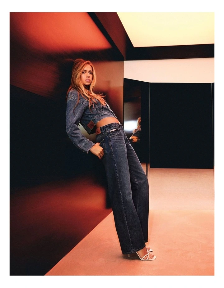 Denim Cropped Trucker Jacket in Fulton Blue image 3
