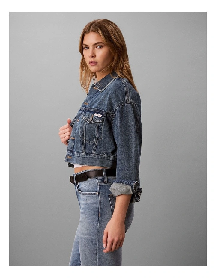 Denim Cropped Trucker Jacket in Fulton Blue image 3