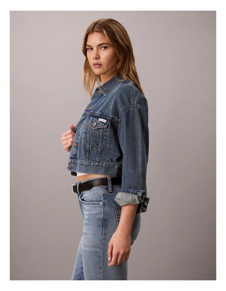 Denim Cropped Trucker Jacket in Fulton Blue image 7