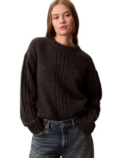 Brushed Wool Blend Pullover Jumper in Brown