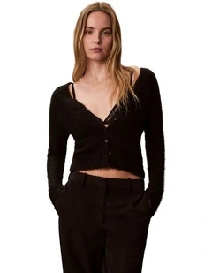 Long Sleeve Button Up Alpaca Blend Cardigan in Black