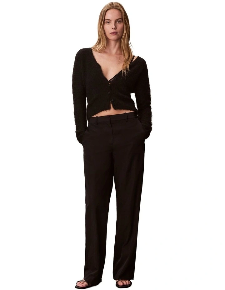 Long Sleeve Button Up Alpaca Blend Cardigan in Black image 3