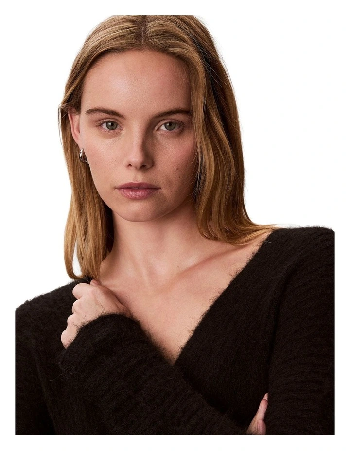 Long Sleeve Button Up Alpaca Blend Cardigan in Black image 5