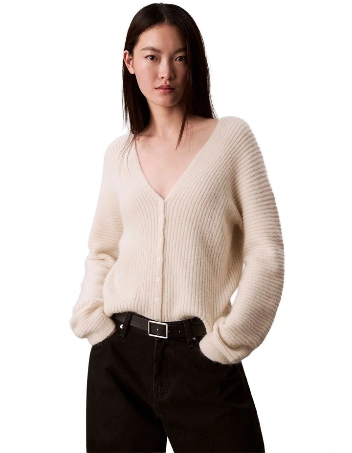 Long Sleeve Alpaca Blend Button Up Cardigan in Cream image 1