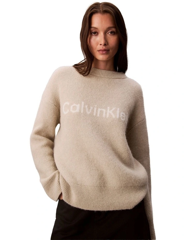 Alpaca Blend Logo Sweater in Beige image 1