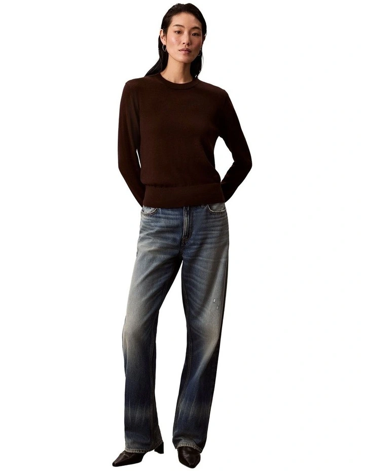 Long Sleeve Extrafine Merino Sweater in Brown image 1