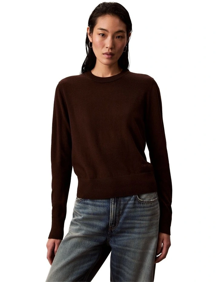Long Sleeve Extrafine Merino Sweater in Brown image 3