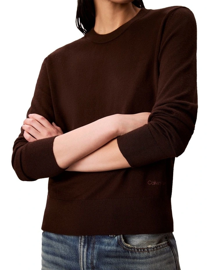 Long Sleeve Extrafine Merino Sweater in Brown image 5