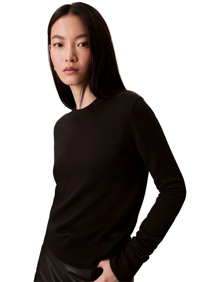Long Sleeve Extrafine Merino Sweater in Black image 3