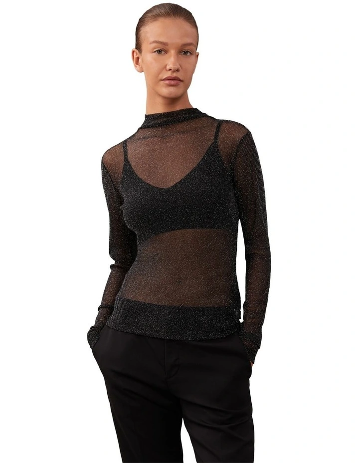 Long Sleeve Lurex Mock Neck Top image 1