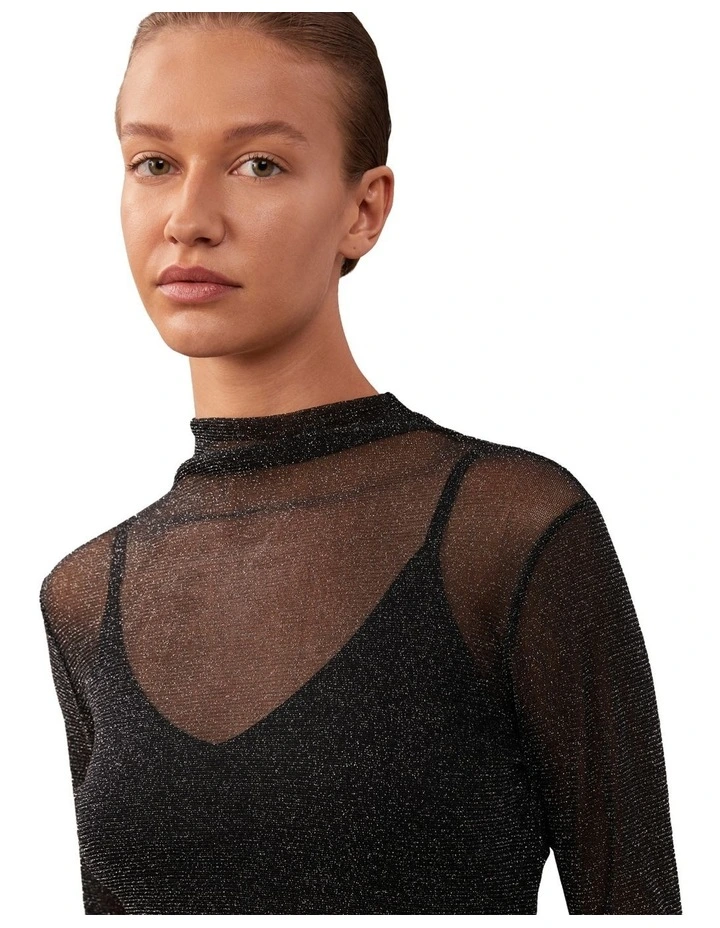 Long Sleeve Lurex Mock Neck Top image 3