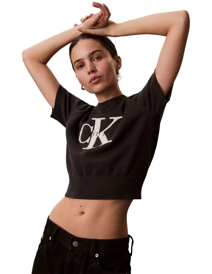 Monologo Cropped Jumper in Charcoal Heather image 4