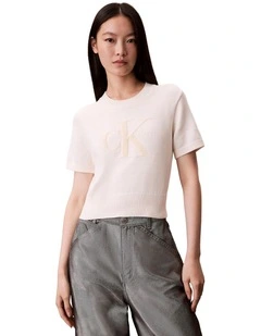 Monologo Cropped Jumper in White Greige