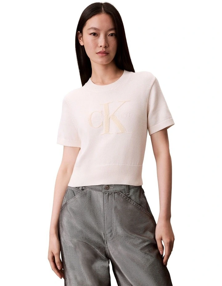Monologo Cropped Jumper in White Greige image 1