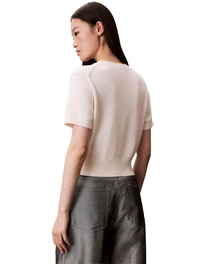 Monologo Cropped Jumper in White Greige image 2