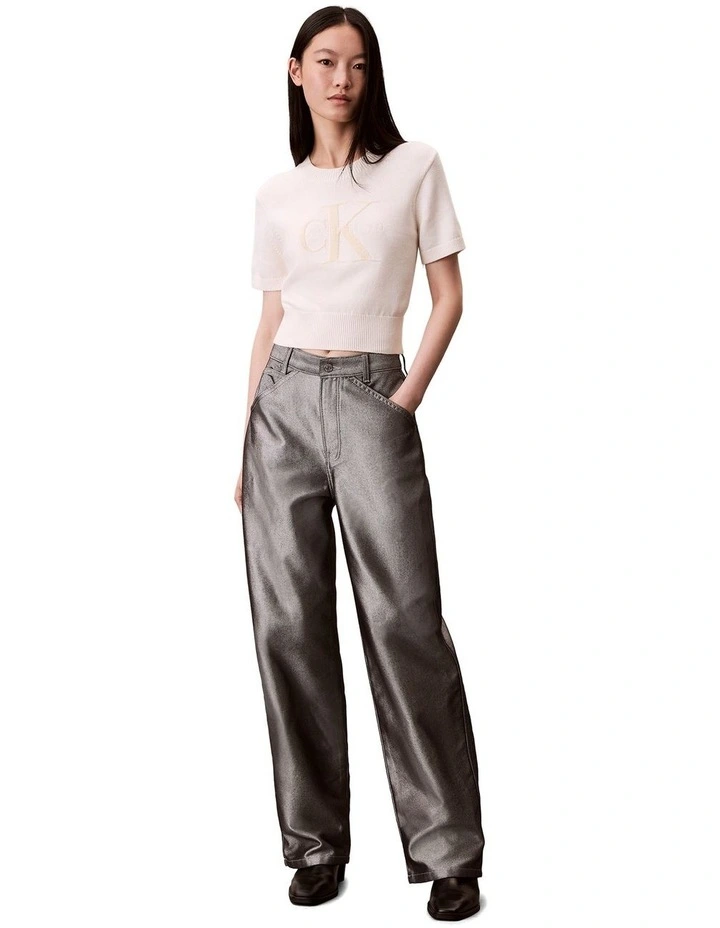 Monologo Cropped Jumper in White Greige image 5