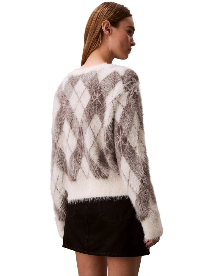 Relaxed Argyle Sweater in Cream image 2