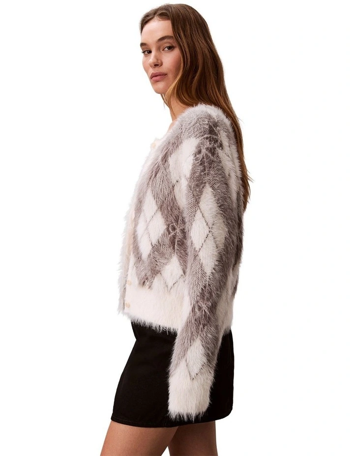 Relaxed Argyle Sweater in Cream image 3