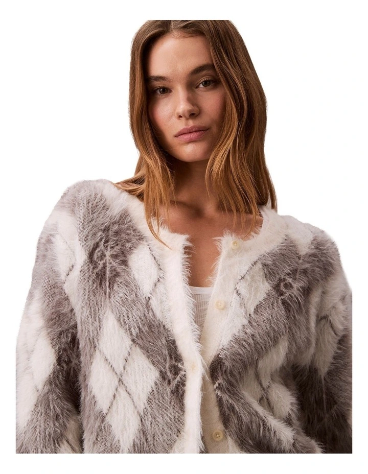 Relaxed Argyle Sweater in Cream image 4