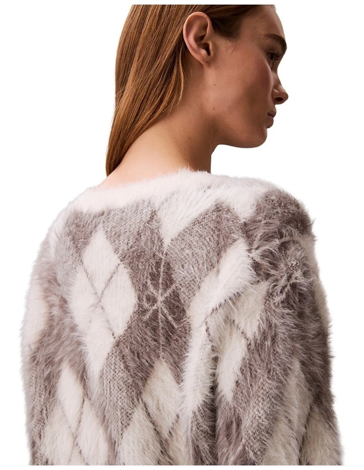 Relaxed Argyle Sweater in Cream image 5