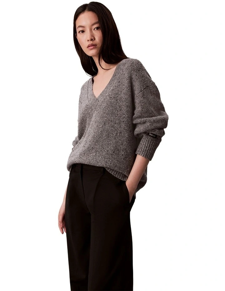 Chunky Relaxed V Neck Sweater in Grey image 3