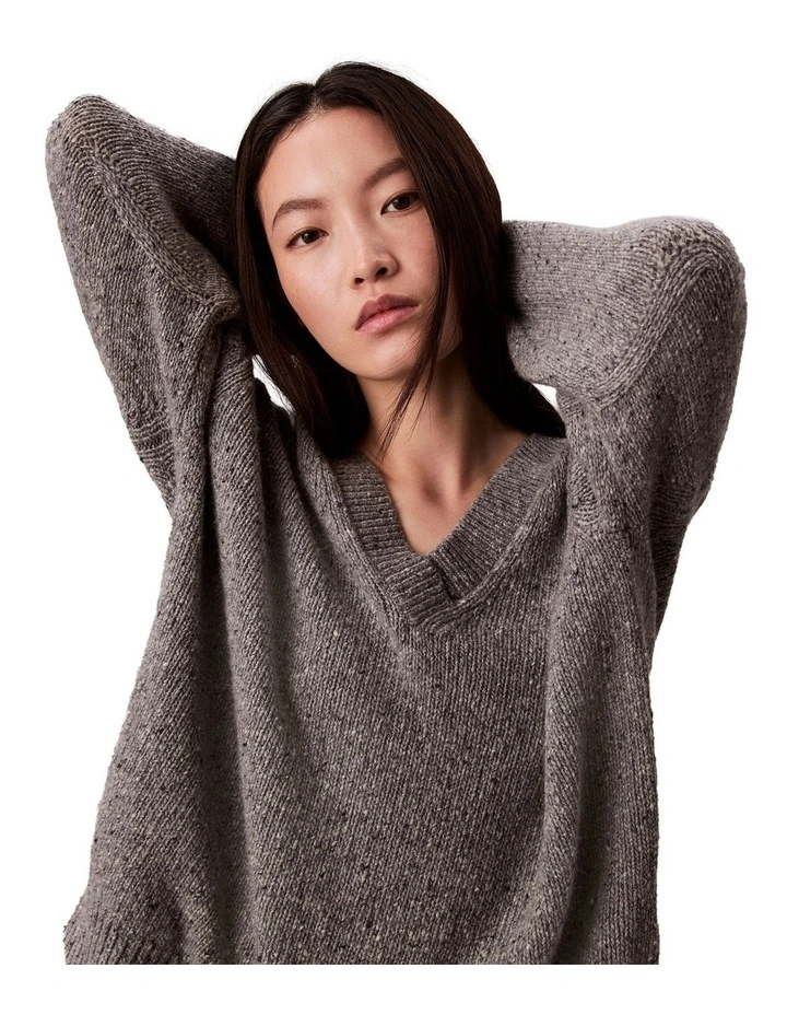 Chunky Relaxed V Neck Sweater in Grey image 4