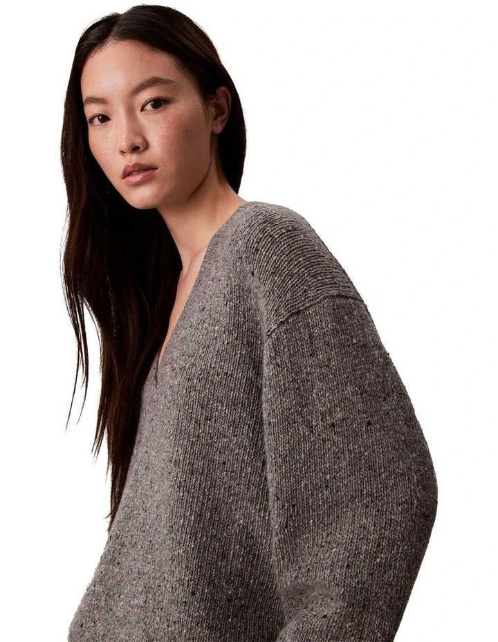 Chunky Relaxed V Neck Sweater in Grey image 5