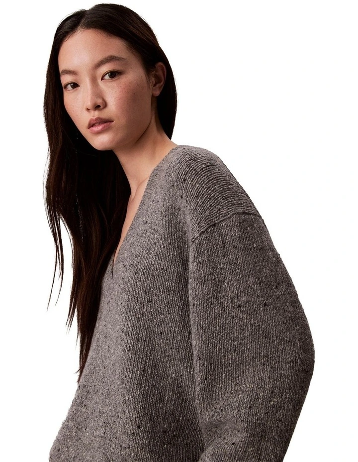 Chunky Relaxed V Neck Sweater in Grey image 5