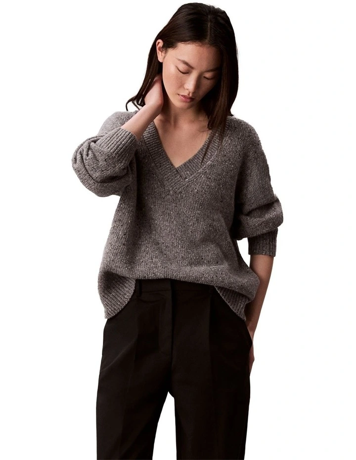 Chunky Relaxed V Neck Sweater in Grey image 6