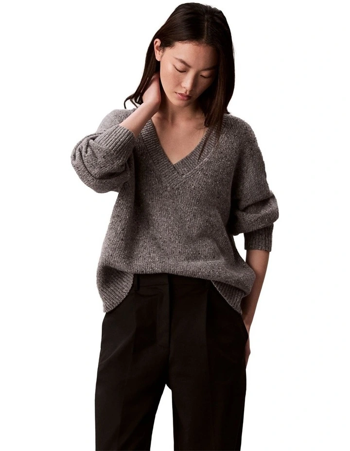 Chunky Relaxed V Neck Sweater in Grey image 6