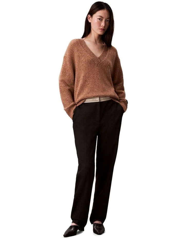 Chunky Relaxed V Neck Sweater in Brown image 1
