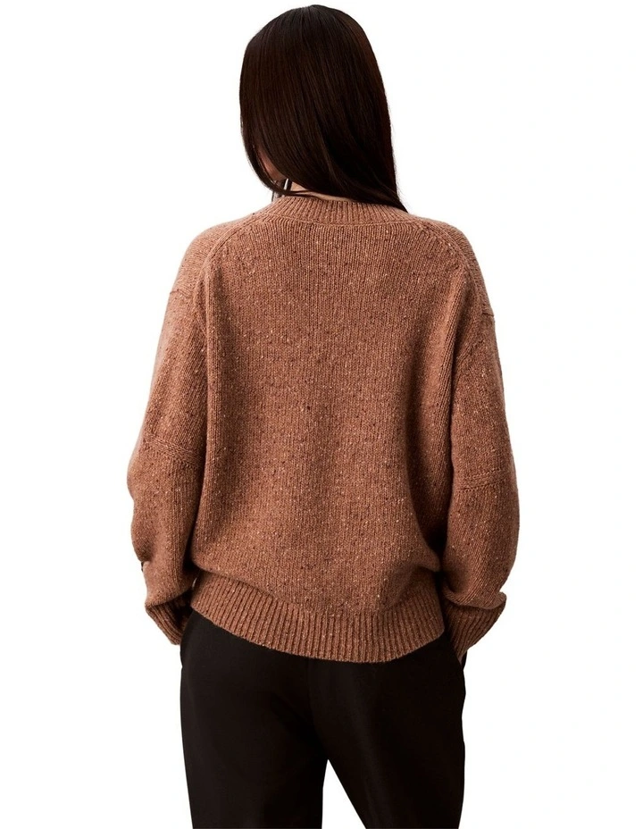 Chunky Relaxed V Neck Sweater in Brown image 2